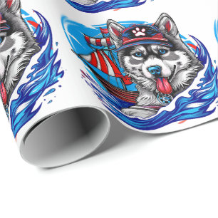 Patriottische Maritieme Husky Malamute Hond, San D Cadeaupapier