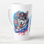 Patriottische Maritieme Husky Malamute Hond, San D Latte Mok (Linkerhoek)