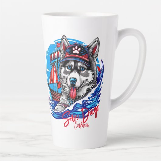 Patriottische Maritieme Husky Malamute Hond, San D Latte Mok (Rechts)