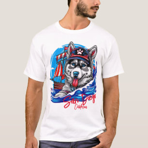 Patriottische Maritieme Husky Malamute Hond, San D T-shirt
