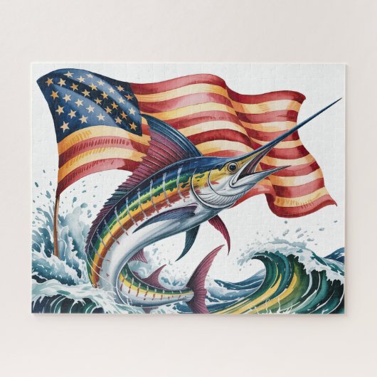 Patriottische Marlijn Met Vlag Legpuzzel (Horizontaal)