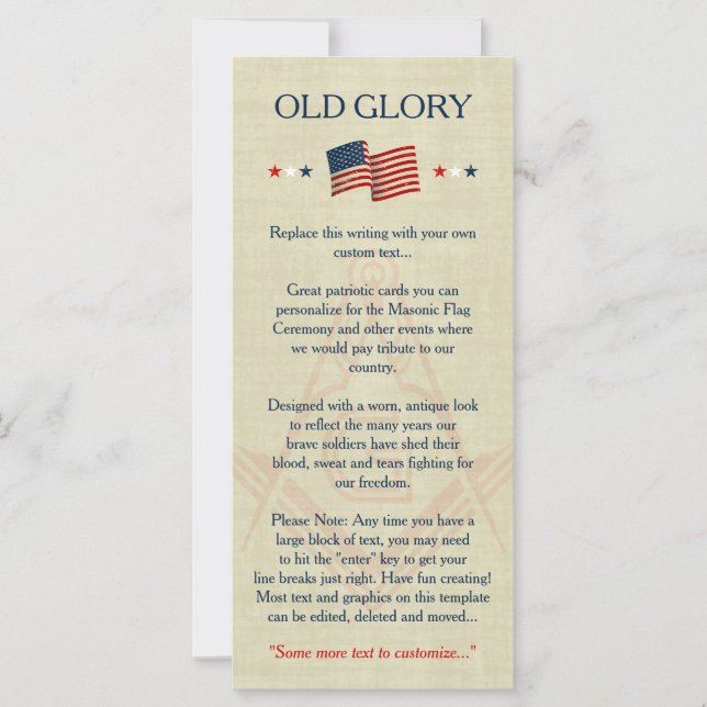 Patriottische Masonic Old Glory Flag Cards | Freem (Voorkant)