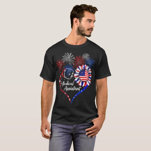 Patriottische medische assistent zonnebloem 4 juli t-shirt (Voorkant volledig)