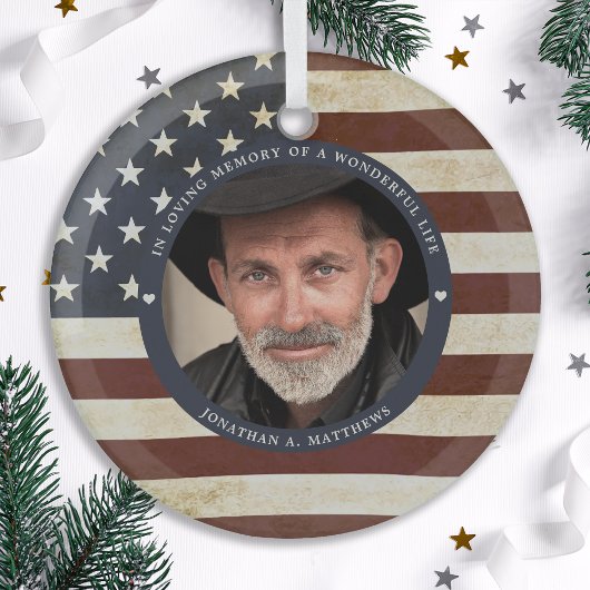  Patriottische Memorial American Flag Foto Glas Ornament