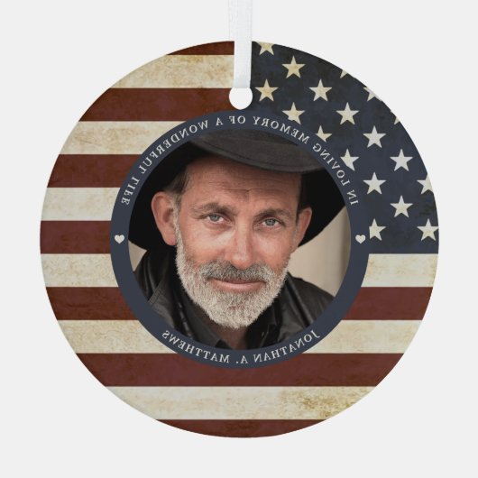  Patriottische Memorial American Flag Foto Glas Ornament (Achterkant)