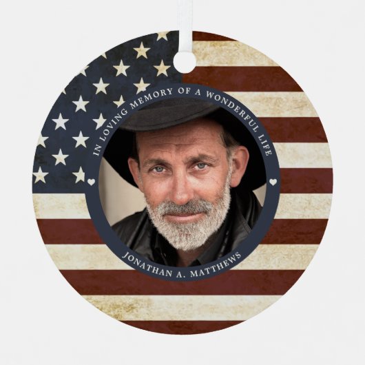  Patriottische Memorial American Flag Foto Metalen Ornament (Voorkant)