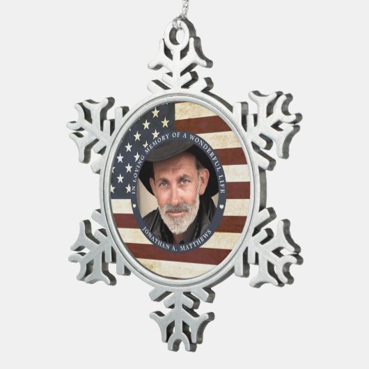  Patriottische Memorial American Flag Foto Tin Sneeuwvlok Ornament (Rechts)