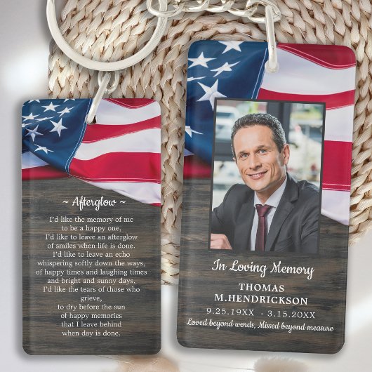 Patriottische Memorial Foto VS Vlag Begrafenis Geb Sleutelhanger
