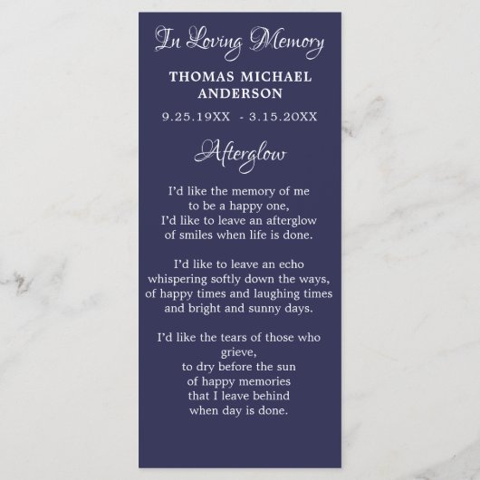 Patriottische Memorial Funeral Prayer Bladwijzer K Menu (Achterkant)