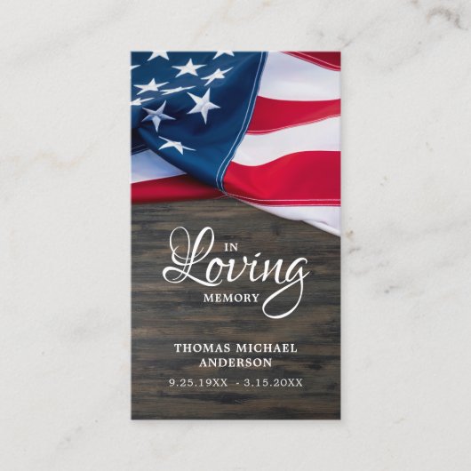 Patriottische Memorial Funeral Prayer Kaart VS-vla Contactkaartje (Voorkant)