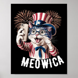 Patriottische Meowica 4 juli Cat Amerikaanse vlag  Poster