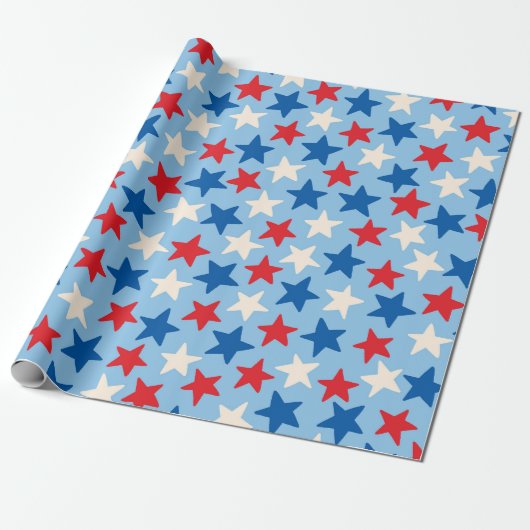 Patriottische met de hand getekende sterren cadeaupapier (Uitgerold)