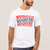 Patriottische Michigan Rood en Blauw Boho T-shirt (Voorkant)