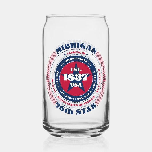 Patriottische Michigan typografie Drinkware Set Blikvorm Glas (Voorkant)