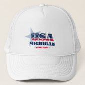 Patriottische Michigan typografie Trucker Hat Trucker Pet (Voorkant)