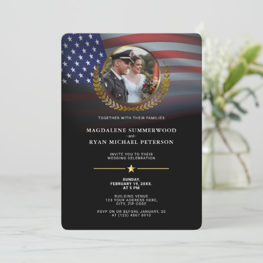 Patriottische Militaire Amerikaanse Vlag en Fotobr Kaart (Staand voorkant)