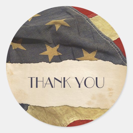 Patriottische Militaire Dank u Oude Vlag van de VS Ronde Sticker (Voorkant)