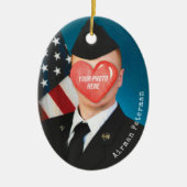 Patriottische Militaire Gift Foto Rank Naam Kerstm Keramisch Ornament (Voorkant)