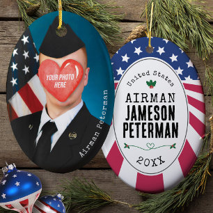 Patriottische Militaire Gift Foto Rank Naam Kerstm Keramisch Ornament