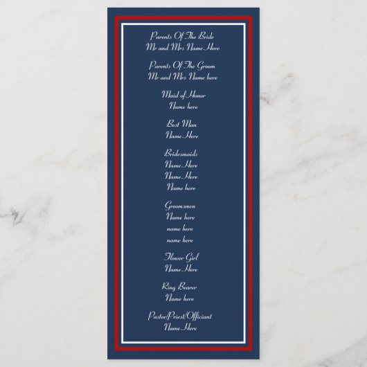 Patriottische Militaire Huwelijksprogramma's Programmakaart (Achterkant)