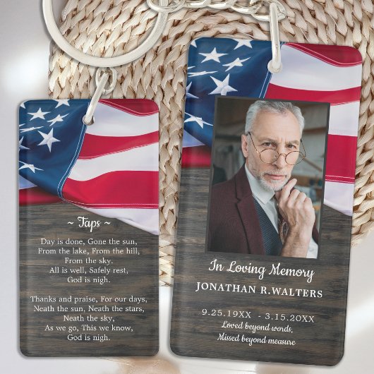 Patriottische militaire Memorial American Flag Fot Sleutelhanger