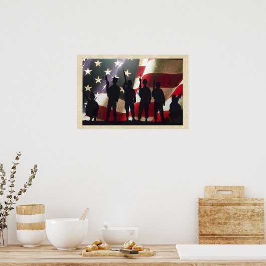 Patriottische militaire soldaat Silhouette Poster (Keuken)
