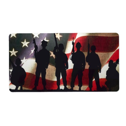 Patriottische Militaire Soldaat Silhouetten Etiket (Voorkant)