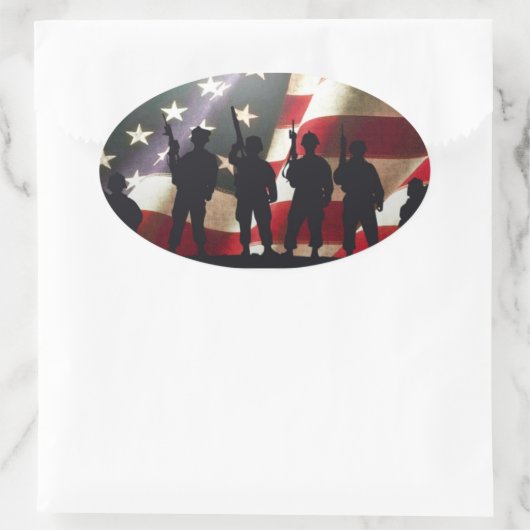 Patriottische Militaire Soldaat Silhouetten Ovale Sticker (Tas)