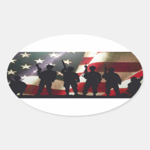 Patriottische Militaire Soldaat Silhouetten Ovale Sticker