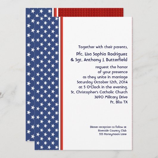 Patriottische militaire sterren en stripes Weddens Kaart (Voorkant / Achterkant)