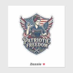 Patriottische Moeder Met Naaimachine Vector Grafis Sticker