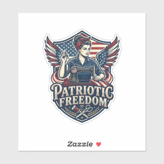 Patriottische Moeder Met Naaimachine Vector Grafis Sticker (Vel)