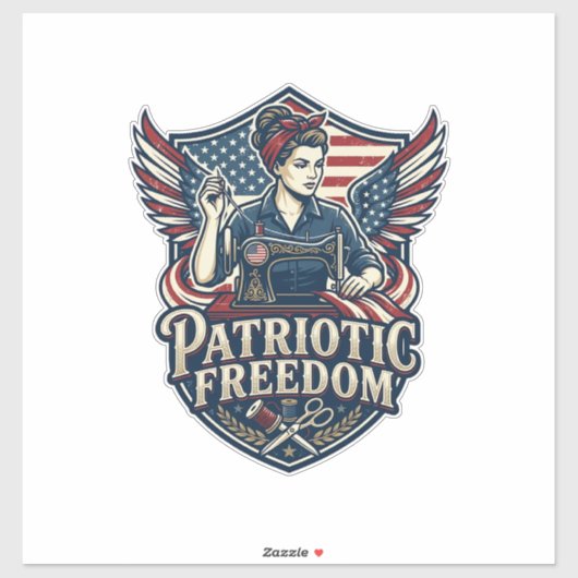 Patriottische Moeder Met Naaimachine Vector Grafis Sticker (Vel)