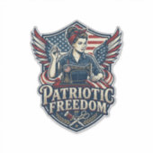 Patriottische Moeder Met Naaimachine Vector Grafis Sticker (Voorkant)