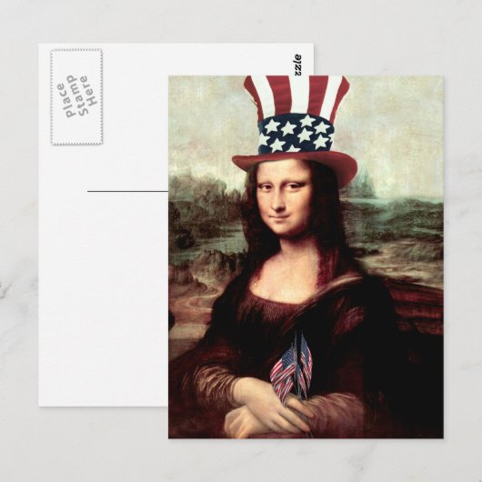 Patriottische Mona Lisa - Onafhankelijkheidsdag Briefkaart (Voorkant / Achterkant)