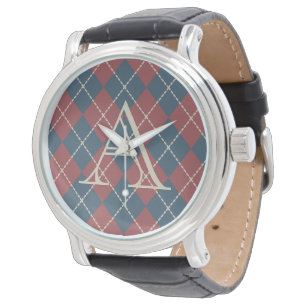 Patriottische Monogram Argyle Horloge