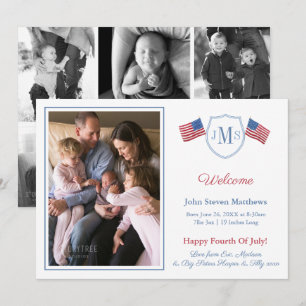 Patriottische Monogram Fotocollage Baby Jongen Geb Aankondiging