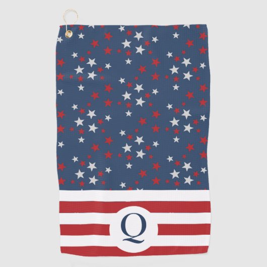 Patriottische Monogrammed Stars and Stripes Golfhanddoek (Voorkant)