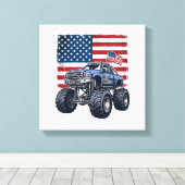 Patriottische Monstertruck Vintage Gravure Ontwerp Canvas Afdruk (Insitu (Houten vloer))