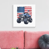 Patriottische Monstertruck Vintage Gravure Ontwerp Canvas Afdruk (Insitu (Woonkamer))