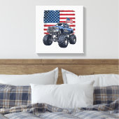 Patriottische Monstertruck Vintage Gravure Ontwerp Canvas Afdruk (Insitu (Slaapkamer))