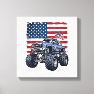 Patriottische Monstertruck Vintage Gravure Ontwerp Canvas Afdruk