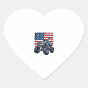 Patriottische Monstertruck Vintage Gravure Ontwerp Hart Sticker