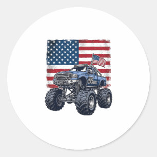Patriottische Monstertruck Vintage Gravure Ontwerp Ronde Sticker