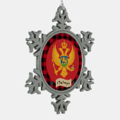 Patriottische Montenegro vlag, rode buffelvlecht Tin Sneeuwvlok Ornament (Links)