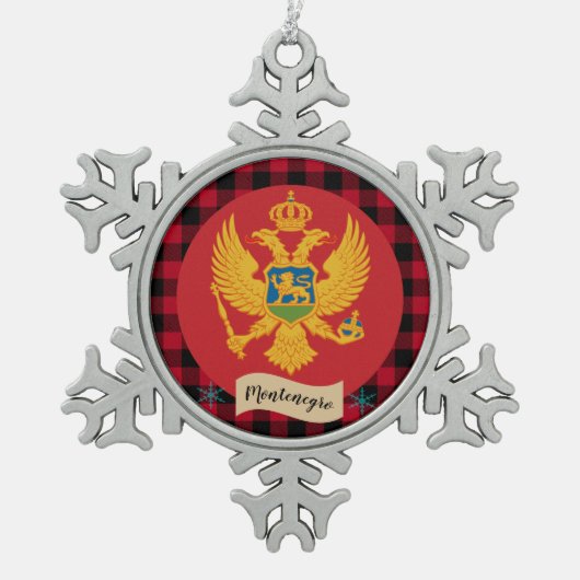 Patriottische Montenegro vlag, rode buffelvlecht Tin Sneeuwvlok Ornament (Voorkant)