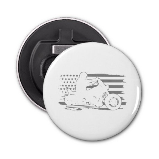 Patriottische motorfiets  Amerikaanse vlag Biker Button Flesopener (Voorkant)