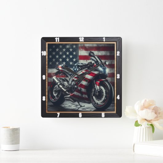 Patriottische motorfiets Amerikaanse vlag Vierkante Klok (Huis)