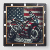Patriottische motorfiets Amerikaanse vlag Vierkante Klok (Voorkant)