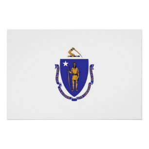 Patriottische muur poster met vlag van Massachuset